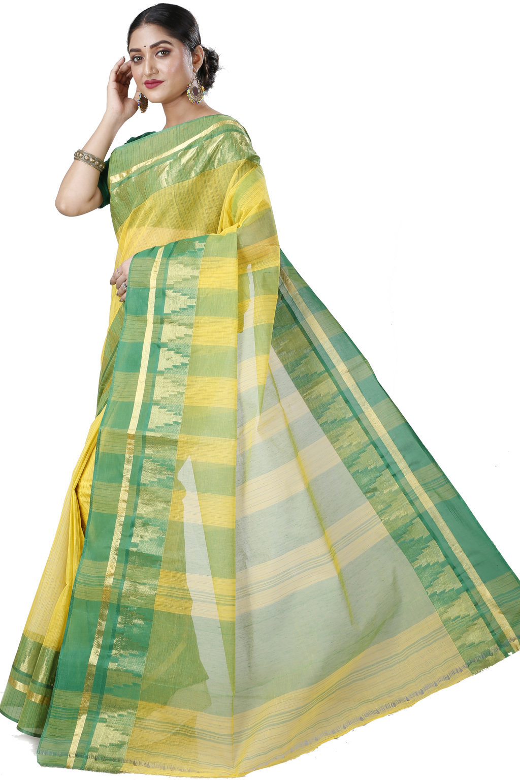 Yellow Pure Cotton Vrinda Tant Saree (1094)